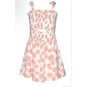 Truly Me Girls Pink Daisy Floral Gingham Smocked Cutout Dress Size 14 R35219N